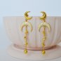 Crescent Moon Drop Earrings in 22K Gold-Plated Brass with Enamel Detailingâ 3.1"