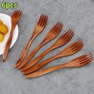 6pcs Japanese Solid Wood Forks Long Fruit Forks Dessert Forks Handmade Wooden