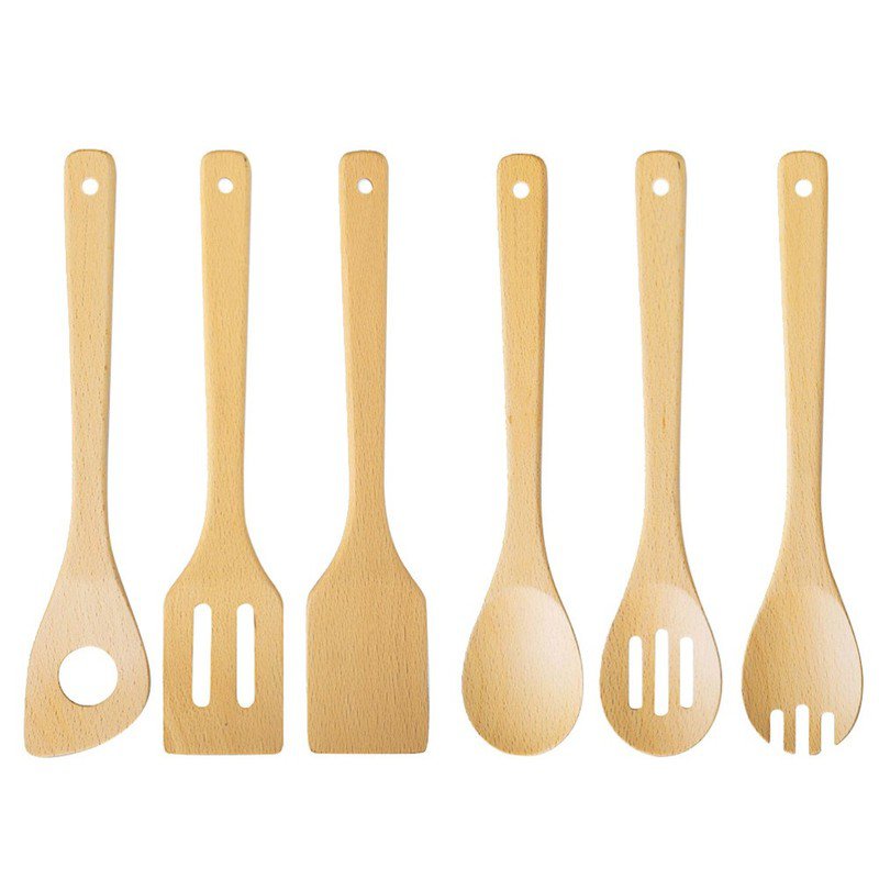 6 Pcs Wood Kitchen Spatula Set Cooking Utensils Open Stock Wooden for