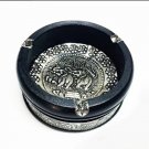 Wooden Ashtray with Nickel Elephant Inlay - 5" Diameter, 2.5" Height Black Color