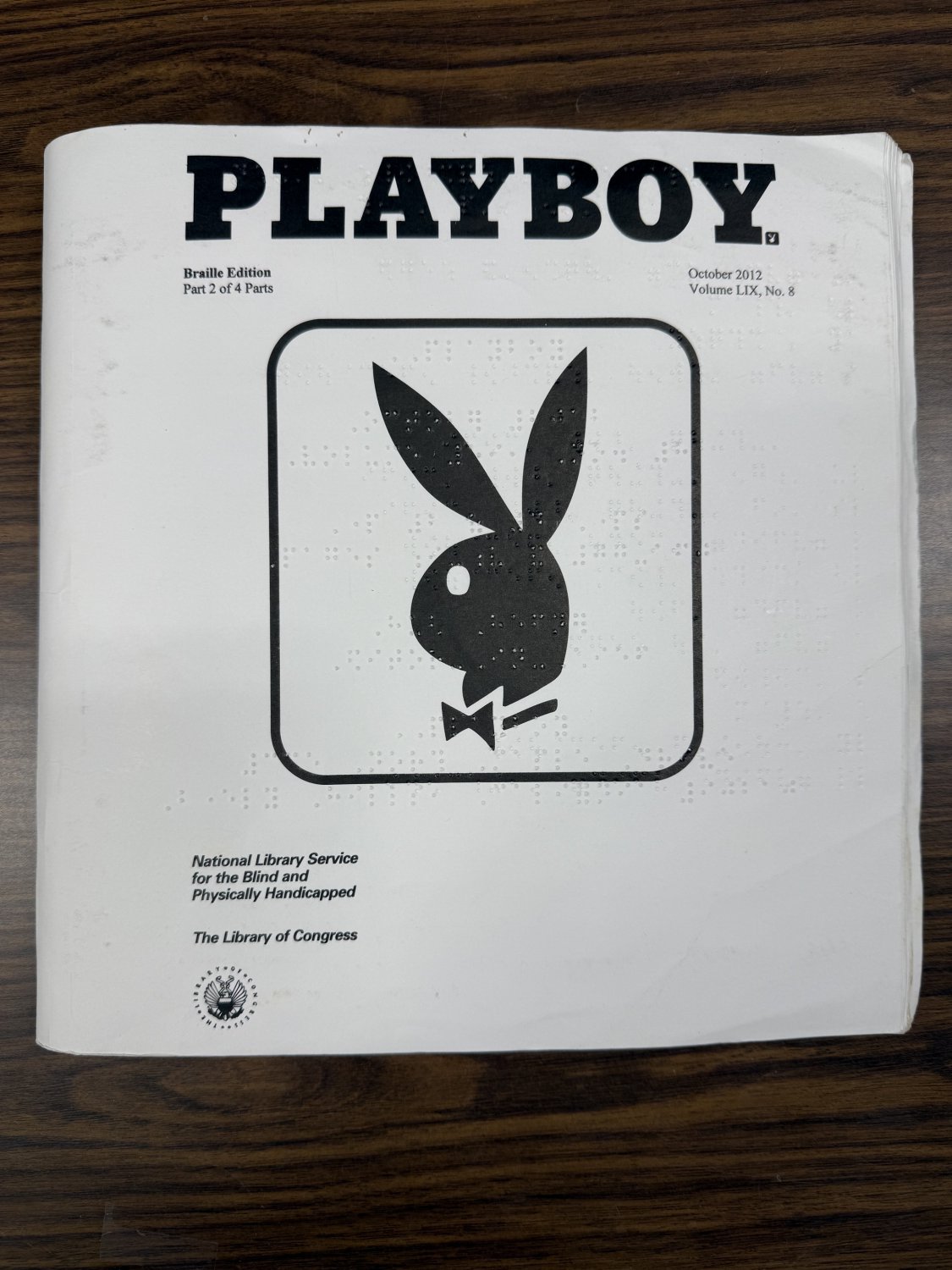 Playboy Braille Edition October 2012 Volume LIX No. 8 English Braille