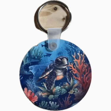 Sea Turtle Coral Reef Round Keychain