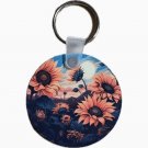 Sunflower Field Round Keychain