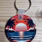 Retro Sunset Beach Palm Tree Circular Keychain