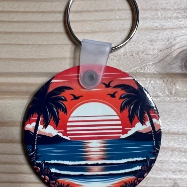 Retro Sunset Beach Palm Tree Circular Keychain