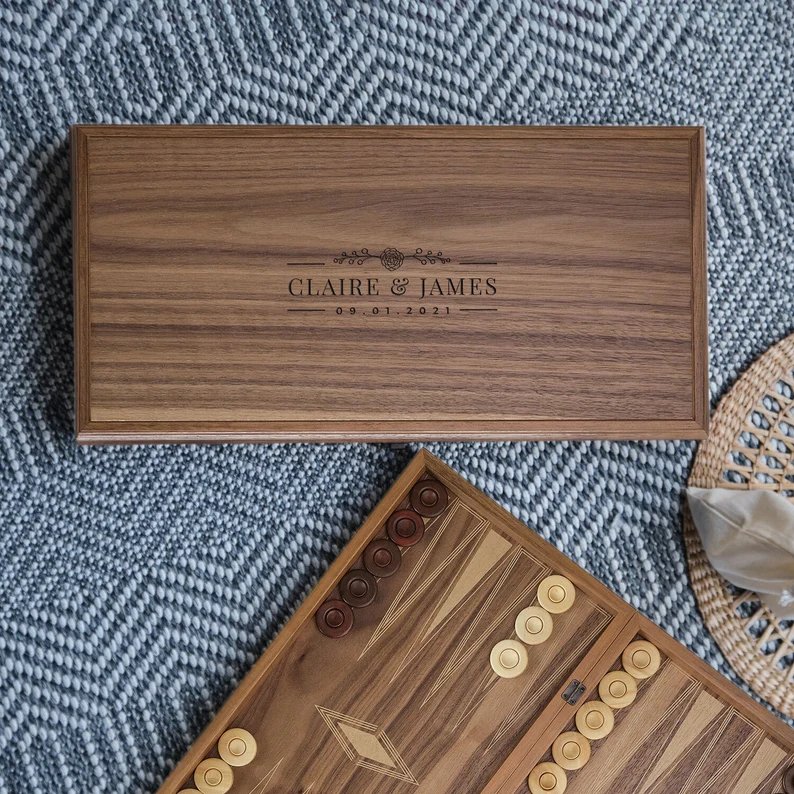 Personalized Walnut Backgammon for Couple Handmade Unique