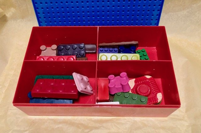 Set 20 Bricks Rectangle Square Coloring Crayons In Brick Box Container-Red Box-Multiple Colors-Sizes