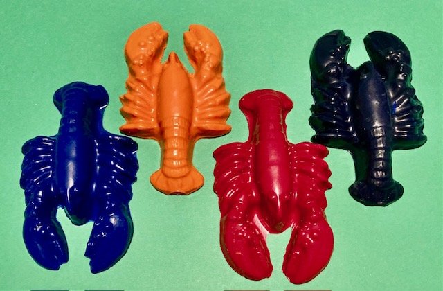 Set Four Large Lobster Crayfish Coloring Crayons-Sea Shrimp-Orange Blue Violet SB