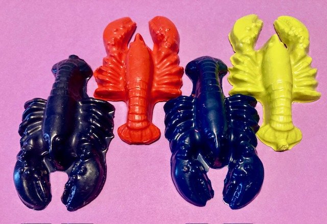 Set Four Large Lobster-Crayfish Coloring Crayons-Birthday Party-Sea- Shrimp Red Orange Indigo SE