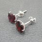 Real Garnet Earrings~.925 Sterling Silver Setting Round Shape Genuine Gemstone