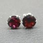 Real Garnet Earrings~.925 Sterling Silver Setting Round Shape Genuine Gemstone