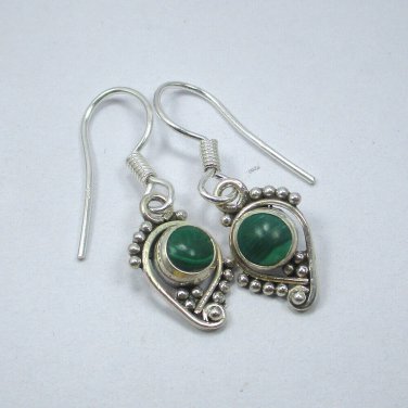Impressive 925 Sterling Silver, Green Color Natural Malachite Gemstone Earrings