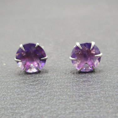 Genuine Natural Purple Amethyst earring, Amethyst Stud earring, 925 Silver Item