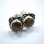 Brown Color Natural Tiger's Eye Gemstone, 925 Pure Solid Silver Stud Earrings