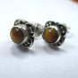 Brown Color Natural Tiger's Eye Gemstone, 925 Pure Solid Silver Stud Earrings