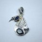 2 Pear Shape Blue Color Simulated Sapphire Gemstone New Pendant, 925 Pure Silver