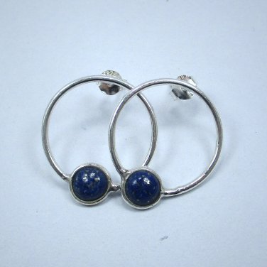 Genuine Lapis Lazuli Earrings 925 Silver, Dark Royal Navy Blue Round, Blue Color