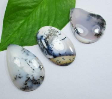 Natural Dendritic Agate Pear Oval Shape 3 Pieces Gemstone Lot For Jewelry Making