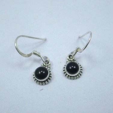 Small Round Shape Beautiful Real Black Onyx Gemstone Earrings 925 Silver Jewelry