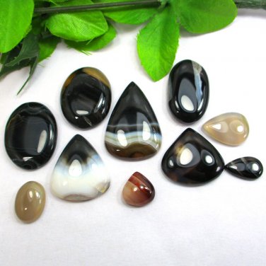 Very Rare! Banded Onyx Cabochon, Black Color Gemstone 10 PCS Wholesale Lot