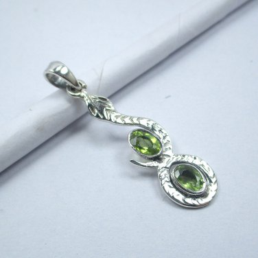 2 Genuine Peridot Gemstone Pendant, Oval Shape 925 Sterling Silver Jewelry