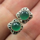 925 Sterling pure Solid silver, stud earrings with Genuine Green Onyx gemstone