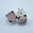 Pink Color gemstone earrings, genuine natural rose quartz 925silver stud Earring