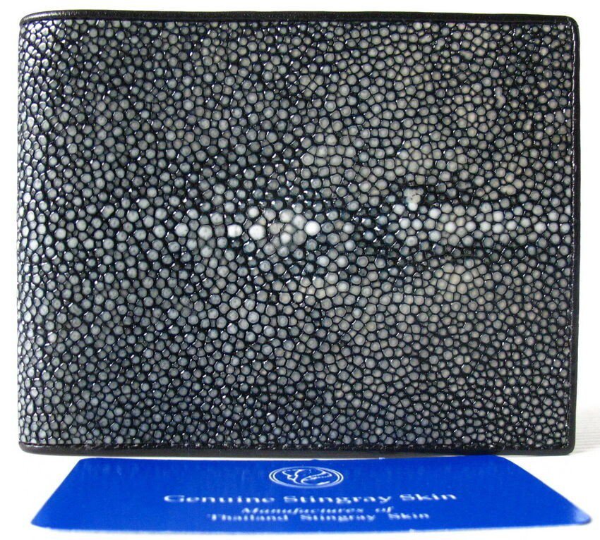 Genuine Real Polish Stingray Skin Leather 1 Eye Man Bifold Black Wallet Exsooti