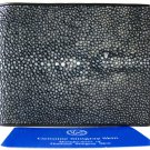 Genuine Real Polish Stingray Skin Leather 1 Eye Man Bifold Black Wallet Exsooti