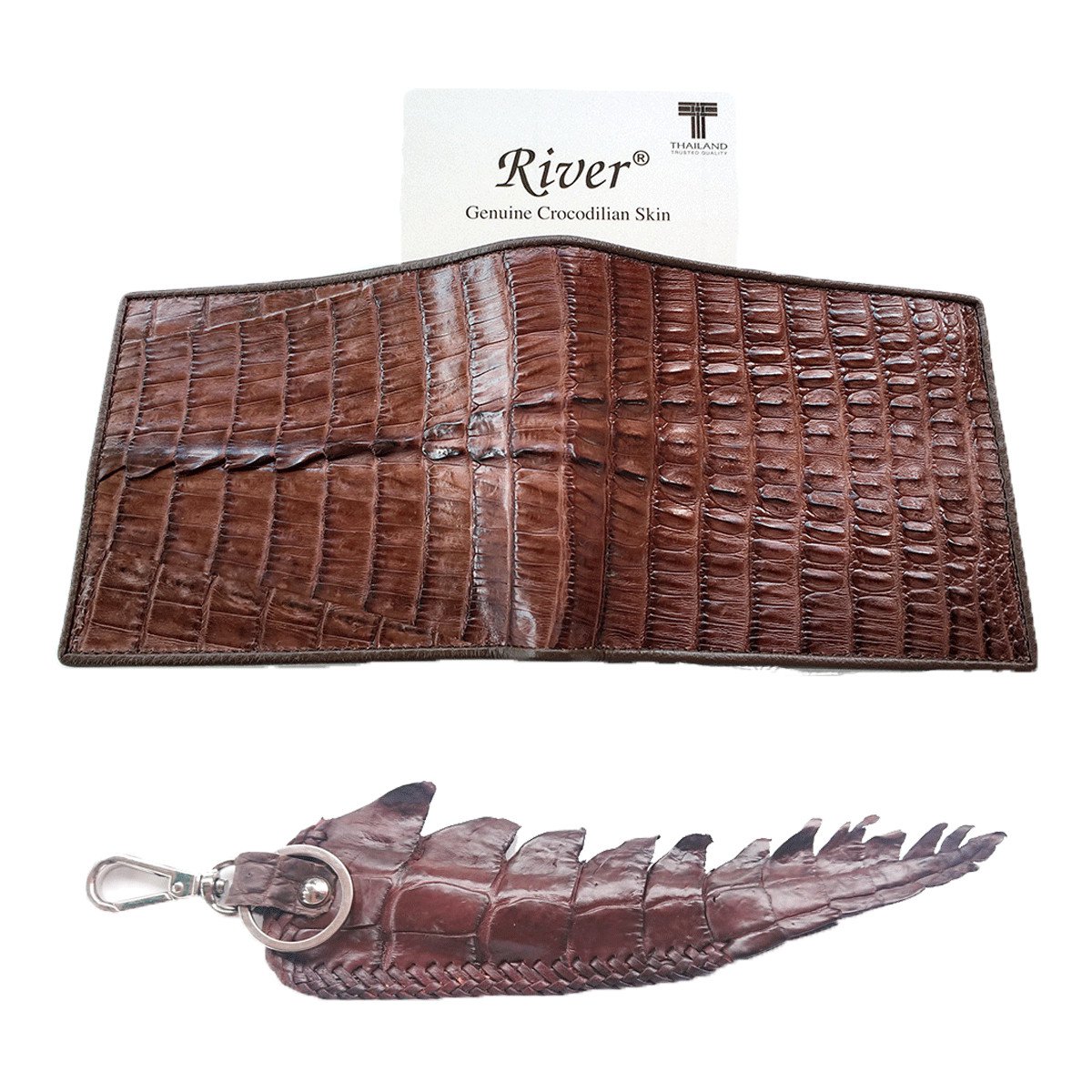 Genuine Real Tail Crocodile Alligator Skin Leather Man Bifold Dark Brown Wallet River