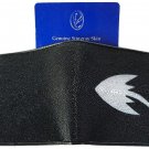 Genuine Real Stingray Skin Leather Man Bifold Black Wallet Exsooti