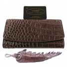 Genuine Real Belly Crocodile Alligator Skin Leather Trifold Clutch Dark Brown Wallet