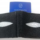 Genuine Real Stingray Skin Leather 2 Eye Man Bifold Black Wallet Exsooti