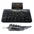 Genuine Real Bone Crocodile Alligator Skin Leather Checkbook Long Black Wallet