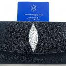 Genuine Real 1 Eye Stingray Skin Leather Trifold Clutch Black Wallet