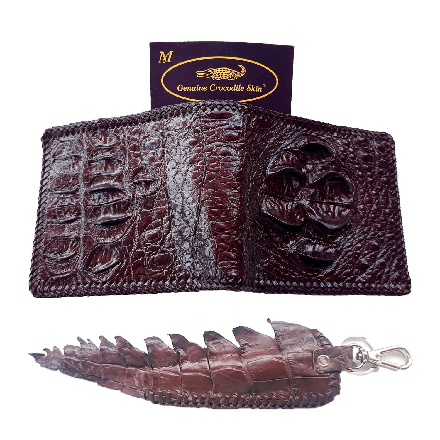 Genuine Real Horn back Crocodile Alligator Skin Leather Man Bifold Dark Brown Wallet Woven