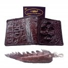 Genuine Real Horn back Crocodile Alligator Skin Leather Man Bifold Dark Brown Wallet Woven