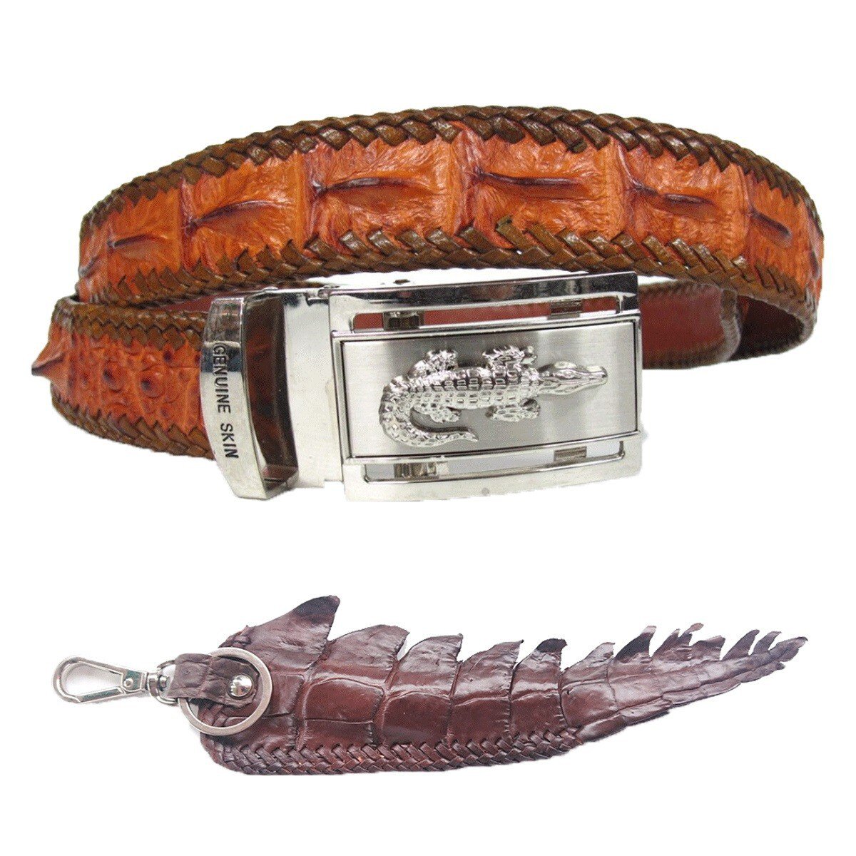 Genuine Real Backbone Crocodile Alligator Skin Leather Men's Golden Tan Belt Woven 35-48"