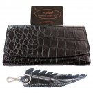 Genuine Real Belly Crocodile Alligator Skin Leather Trifold Clutch Black Wallet