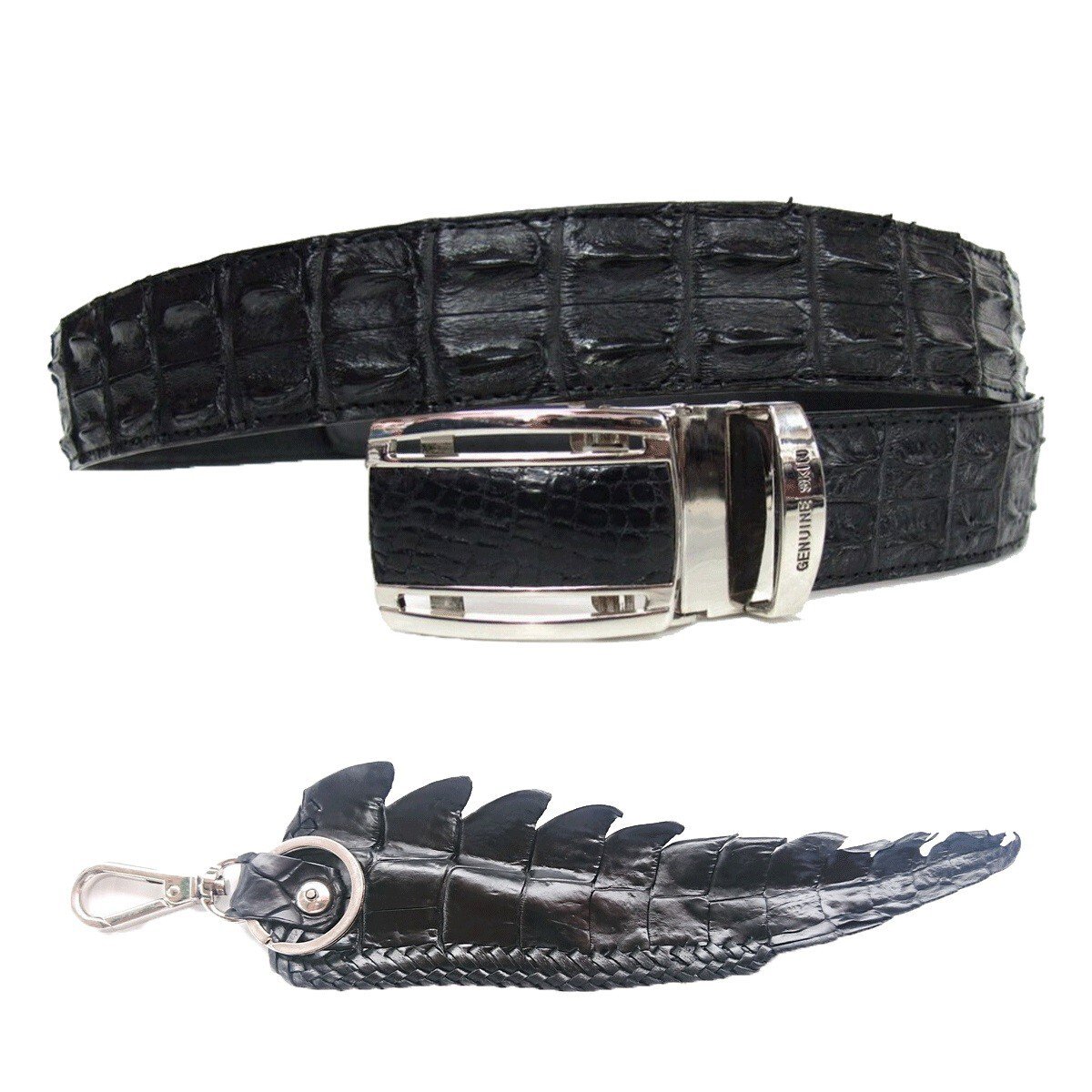 Genuine Real Double Backbone Crocodile Alligator Skin Leather Men's Black Belt 35-48"