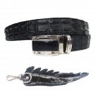 Genuine Real Double Backbone Crocodile Alligator Skin Leather Men's Black Belt 35-48"