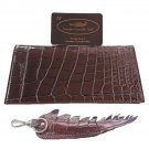 Genuine Real Belly Crocodile Alligator Skin Leather Checkbook Long Dark Brown Wallet
