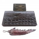 Genuine Real Bone Crocodile Alligator Skin Leather Checkbook Long Dark Brown Wallet