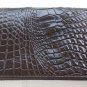 Genuine Real Bone Crocodile Alligator Skin Leather Checkbook Long Dark Brown Wallet