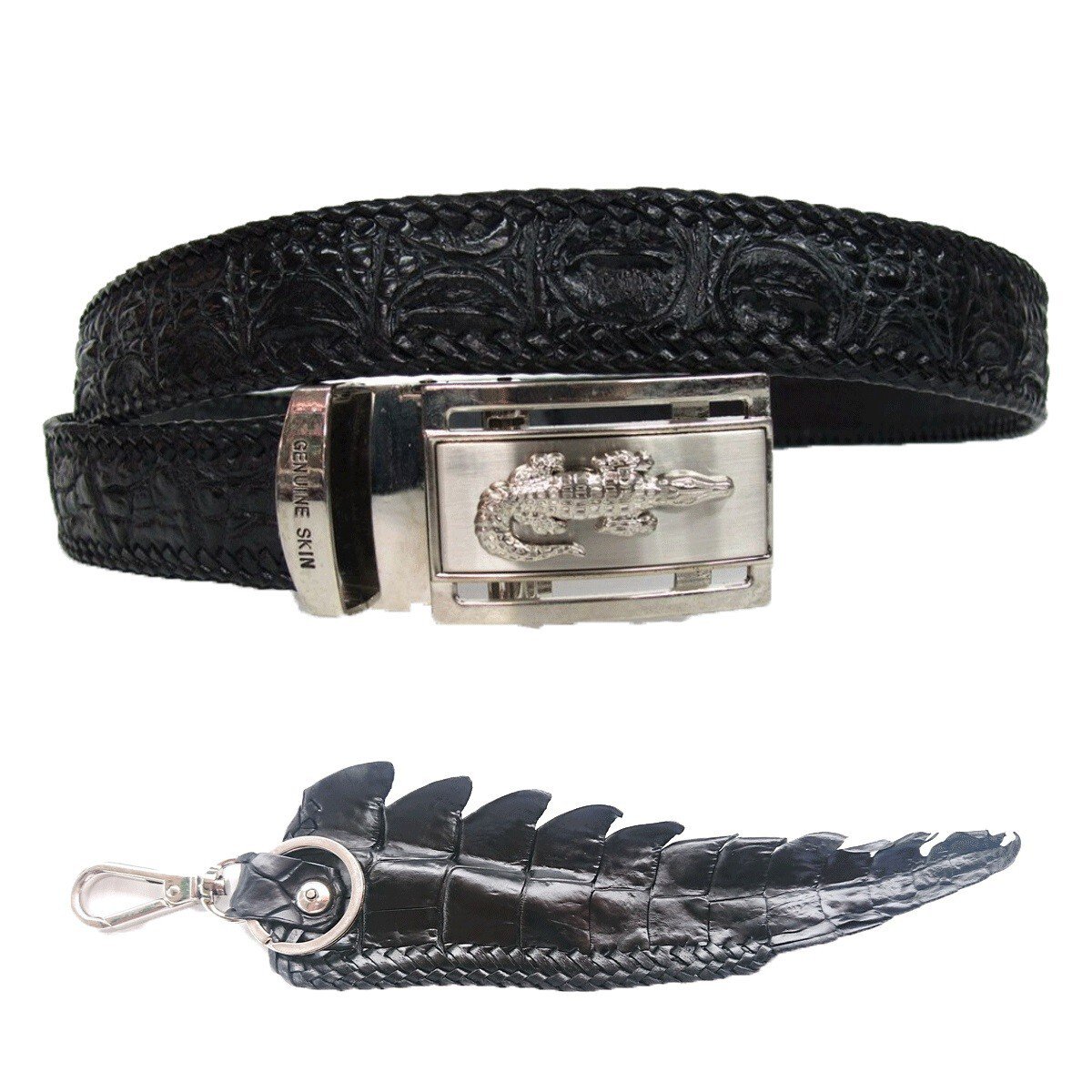 Genuine Real Backbone Crocodile Alligator Skin Leather Men's Black Belt Woven 35-48"