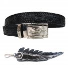 Genuine Real Backbone Crocodile Alligator Skin Leather Men's Black Belt Woven 35-48"