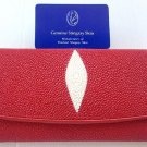 Genuine Real 1 Eye Stingray Skin Leather Trifold Clutch Red Wallet