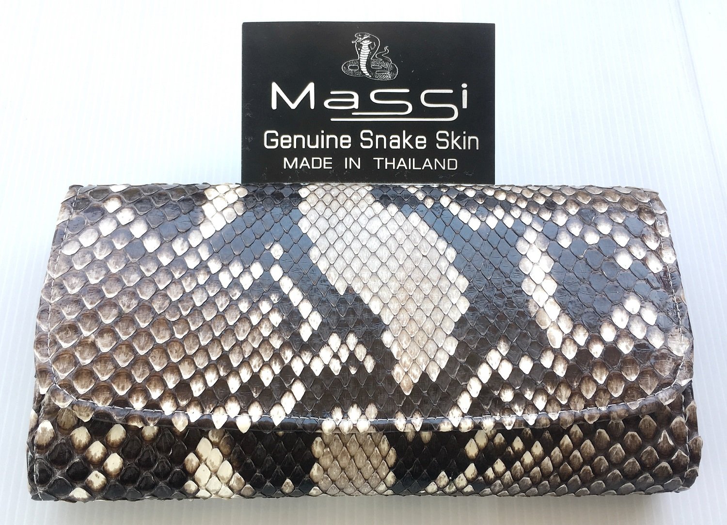Genuine Real Snake Skin Leather Trifold Clutch Natural Wallet