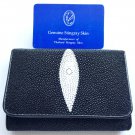 Genuine Real 1 Eye Stingray Skin Leather Trifold Clutch Black Wallet Purse