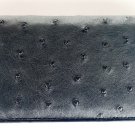 Genuine Real Ostrich Skin Leather Checkbook Travel Long Black Wallet